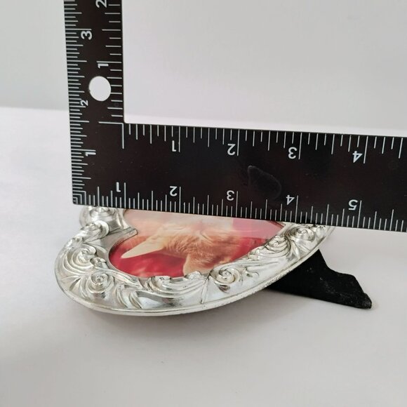 Vintage Silver Heart Photo Frame With Sleeping Cat Print, Ornate Mini Picture 4" - Picture 5 of 5